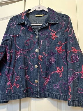 Vintage 90’s Choices Dark Denim Jacket with Pink & Purple Floral Embroidery